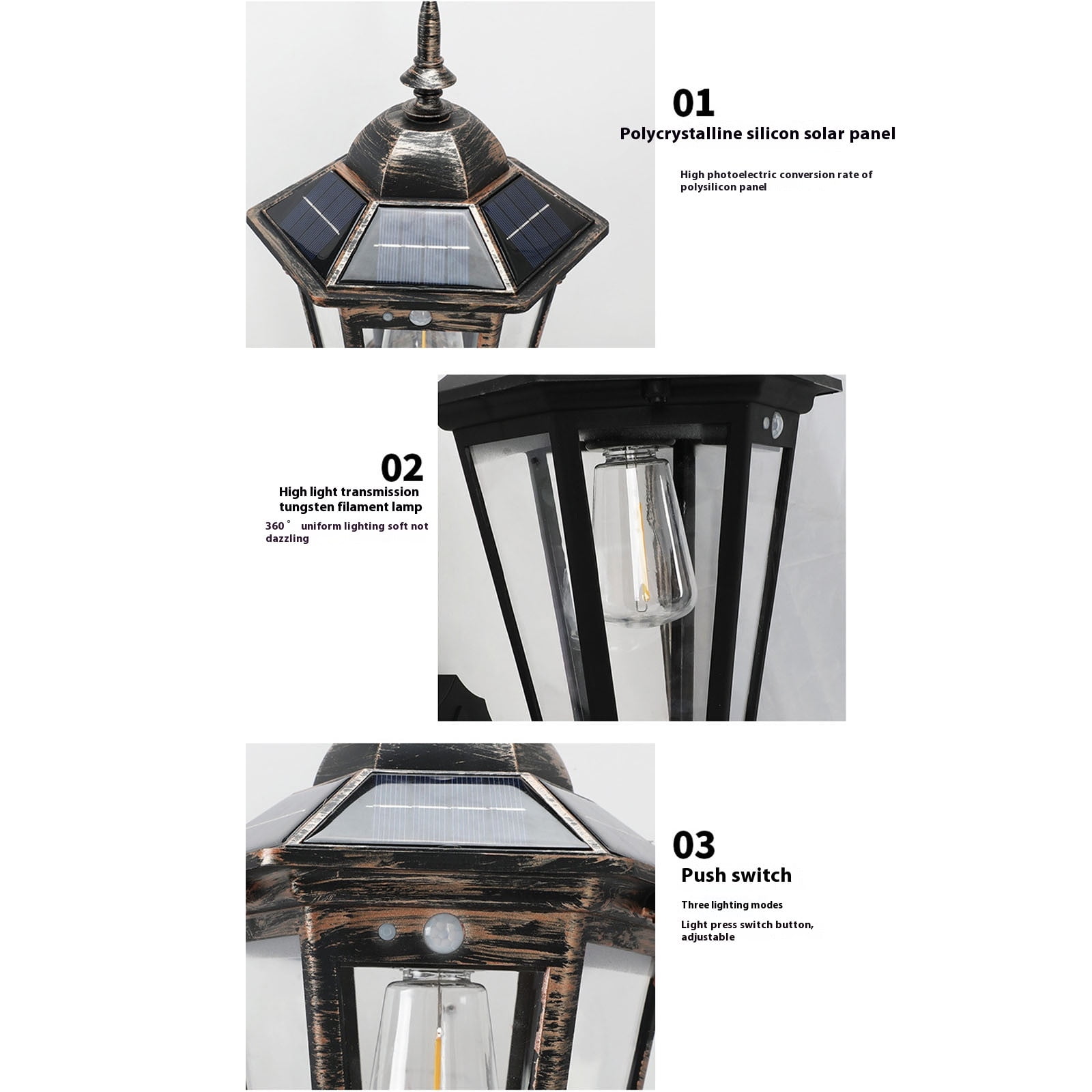 Outdoor Solar Lights,New European-style Solar Lamp Outdoor Courtyard Lamp Automatically Light Human Body Induction Warm Tungsten Filament Wall Lamp After Dark