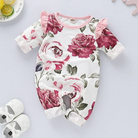 

THE WILD Toddler Girls Long Sleeve Ruffles Floral Print Romper Jumpsuit Clothes