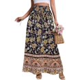 thumbnail image 2 of Arlun 2026 Women's Boho Floral Skirts Casual Drawstring Elastic High Waist Soft Comfy Maxi Skirts Lightweight Flowy a Line Beach Long Skirt with Side Pockets 7-Black L, 2 of 5