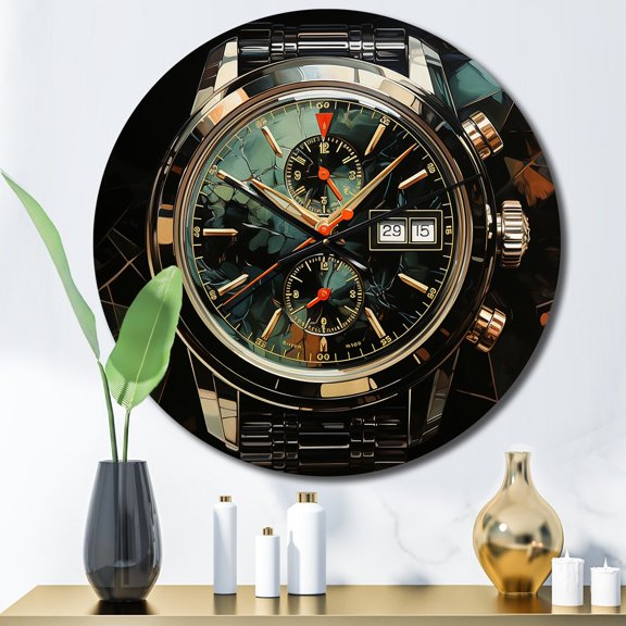 Designart "Jet Jewel Green Luxury Watch" Fashion Oversized Wall Clock