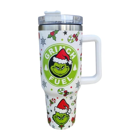 

Guvpev Grinch Christmas Tumbler with Handle 40 oz Tumbler With Handle and Lid Stainless Steel Wall Vacuum Insulated Tumblers Travel Mug for Hot and Cold Beverages Thermos Travel Coffee Mug A