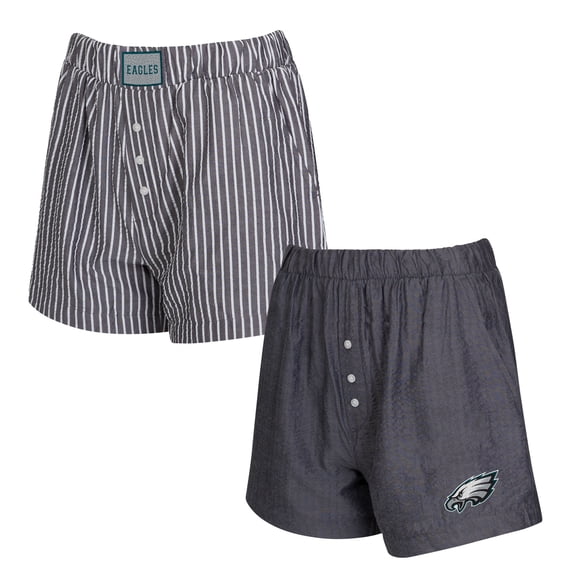 Women's Concepts Sport  Charcoal Philadelphia Eagles Two-Pack Stripes and Solids Boxer Shorts Set
