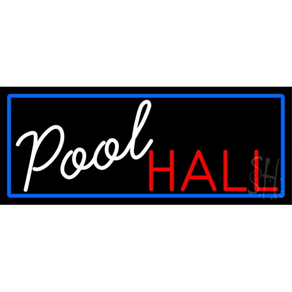 Pool Hall With Blue Border LED Neon Sign 10 x 24 - inches, Clear Edge Cut Acrylic Backing, with Dimmer - Bright and Premium built indoor LED Neon Sign for Bar decor.
