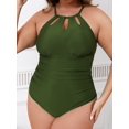 thumbnail image 5 of Cupshe Plus Size One Piece Swimsuit for Women High Neck Cutout Bathing Suit Self Tie Curvy Slimming Swimwear, 5 of 5