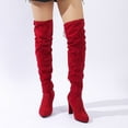 thumbnail image 4 of Willtoo Women's Suede Thigh High Boots Over The Knee Long Boots with Chunky Block Heel Red, 4 of 5