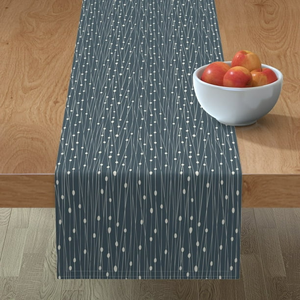 Table Runner Geometric Stripes Dots Blue Grey Modern Cotton Sateen