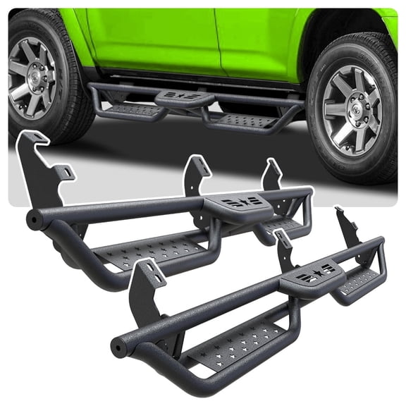 6" Running Boards Compatible with Toyota 4 Runner 2010-2024 Trail Edition, 2014-2024 SR5/TRD Pro, 2-Stairs Side Step Carbon Steel Nerf Bars