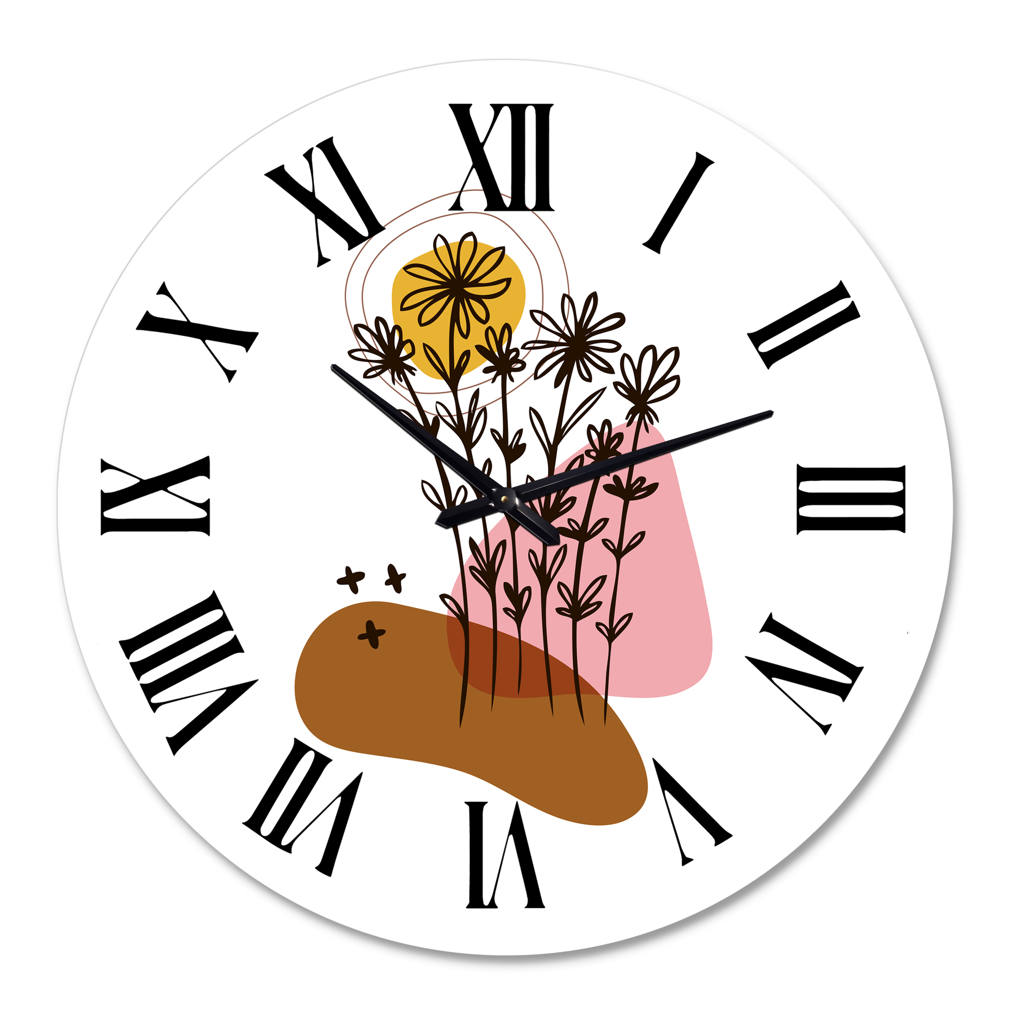 Designart 'Elementary Shapes With Abstract Flowers Plants I' Modern Wall Clock