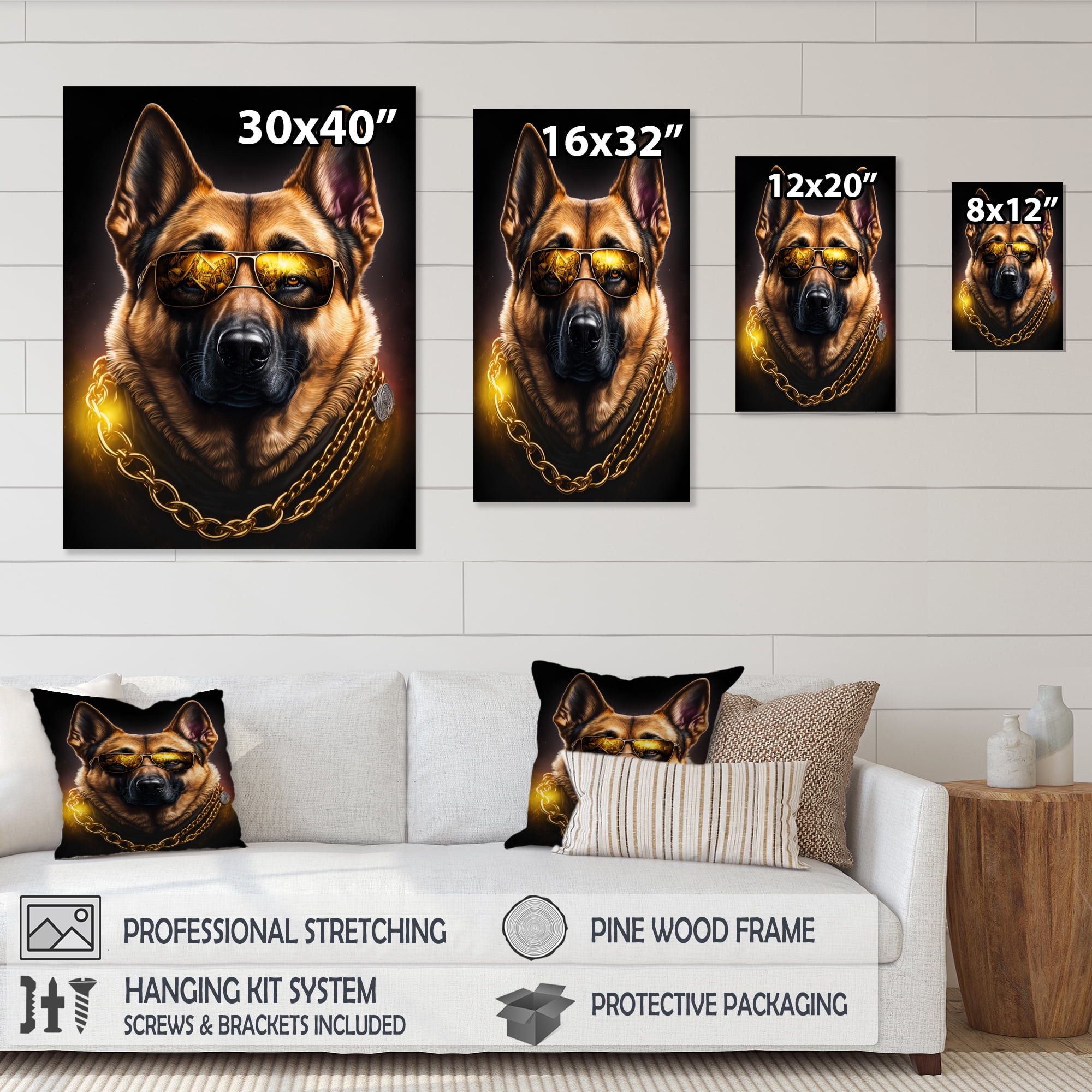 Designart German Shepherd Gangster In NYC II Canvas Wall Art