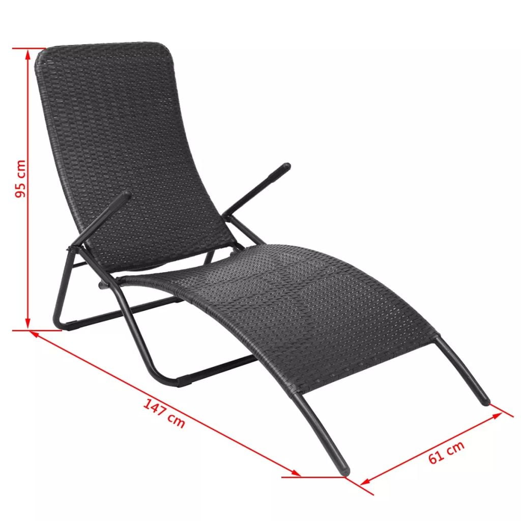 Kepooman 57" Outdoor Patio Folding Rattan Sun Lounger for Beach Poly, Black Kepooman 57" Outdoor Patio Folding Rattan Sun Lounger for Beach Poly, Black