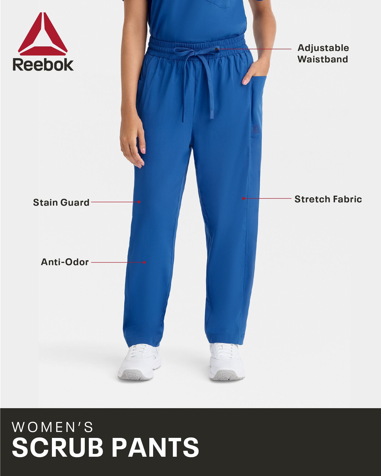 Reebok Women's Tech Comfort 4 Pocket Straight Leg Scrub Pants, 1 Pack, Sizes S - 3XL