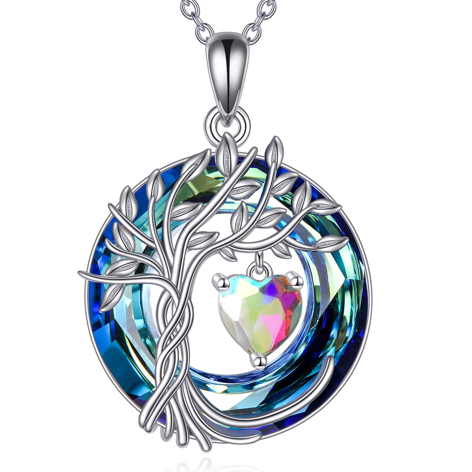 YAFEINI Tree of Life Necklace April Birthstone Pendant Necklaces with Crystal Anniversary Birthday Wedding Jewelry for Mom Her Wife Sister