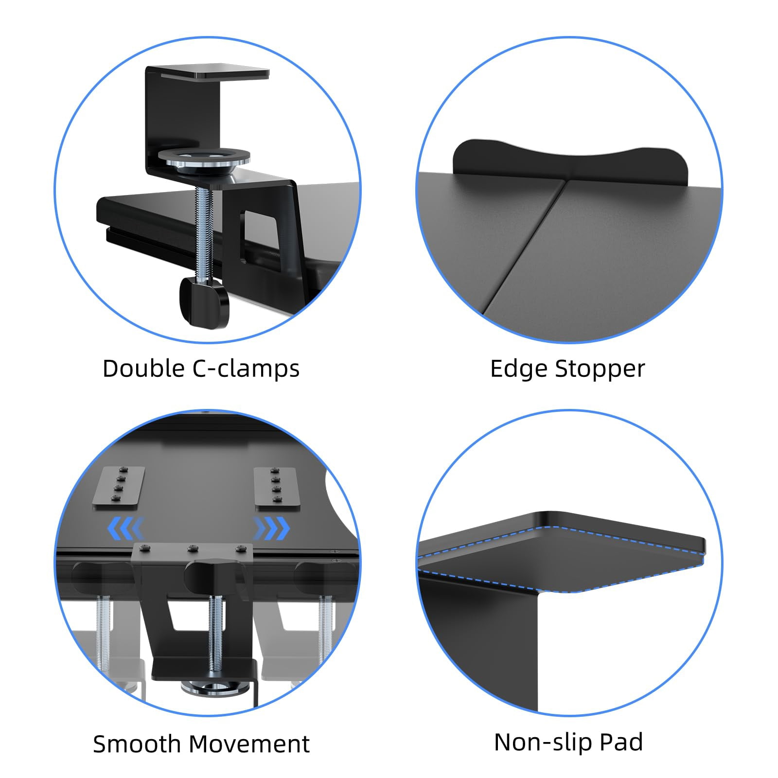 Large Tray Under Desk Pull Out With C Clamp Mount  Computer & Mouse 34 (38 Including Clamps) X 11.8 Inch Slide-out Platform Drawer For Typing Black Dsf1lb