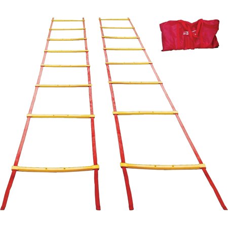AGORA Pro Agility Training Ladder with Carry Bag - 32 ft Ladder Splits Into Two 16 ft Sections - 24 Adjustable Rungs - Red/Yellow