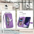 thumbnail image 3 of Compatible for Samsung Galaxy S25 Ultra Wallet Case for Women Girls with Card Holder - Retro Embossed Flower Zipper Wallet PU Leather Flip Cover with Detachable Wrist Hand Strap, Purple, 3 of 9
