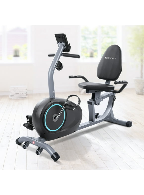 MARNUR Recumbent Exercise Bike with 8 Levels Adjustable Resistance, LCD Monitor, Pad Holder, Wheels