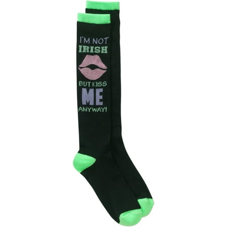 Ladies' Kiss Me Anyway with Metallic St. Patrick's Day Knee High Sock, One Size