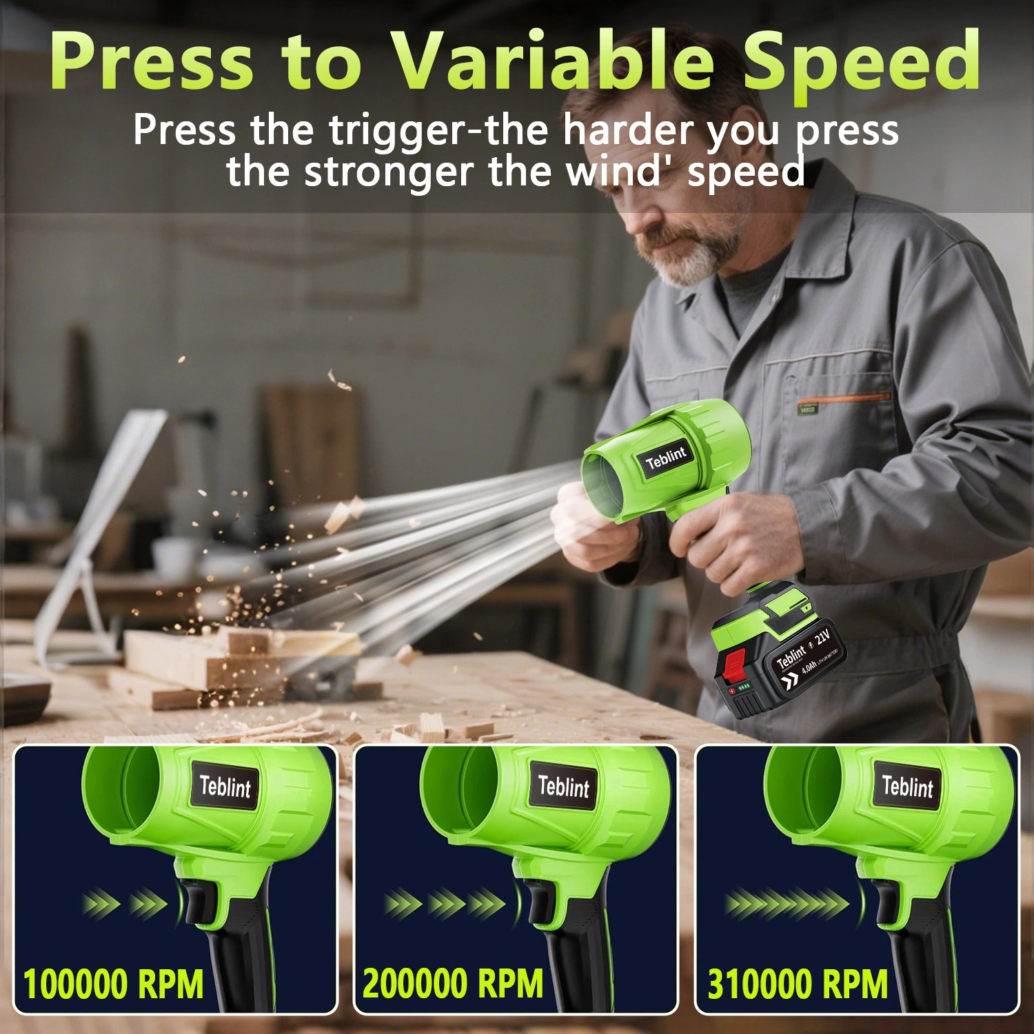 Teblint Cordless Leaf Blower 150 MPH with 2 Batteries photo 5