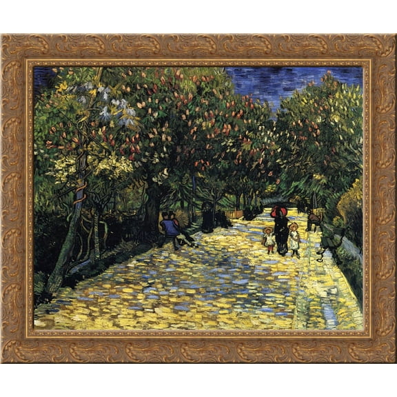 Avenue with Flowering Chestnut Trees at Arles 24x20 Gold Ornate Wood Framed Canvas Art by Vincent van Gogh