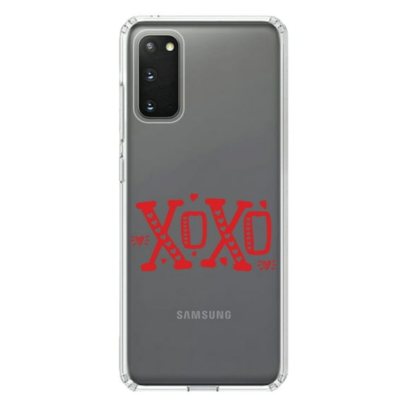 DistinctInk Clear Shockproof Hybrid Case for Galaxy S20 / S20 5G (6.2" Screen) - TPU Bumper Acrylic Back Tempered Glass Screen Protector - XOXO Red Hearts Valentine