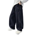 thumbnail image 2 of LRen Boys Jeans Size 14-16 Wide Leg High Waisted Solid Color Baggy Denim Pants Boy Loose Fit Classic Fashion Long Trousers Streetwear with Pockets,Blue,15-16 Years, 2 of 5
