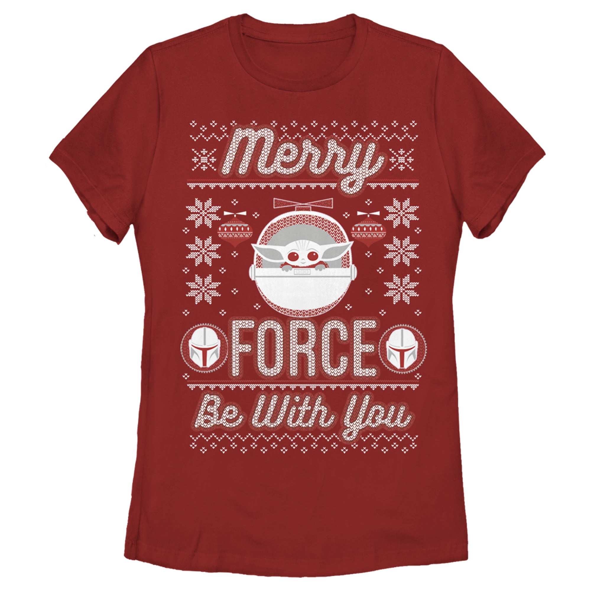 Women's Star Wars The Mandalorian Christmas The Child Ugly Space Pod  Graphic Tee Red Large