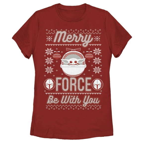 Women's Star Wars: The Mandalorian Christmas The Child Ugly Space Pod  Graphic Tee Red X Large