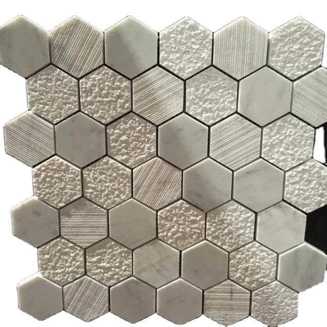 Azulejo de pared decorativo de piedra natural Azulejos de mosaico en forma de hexágono de mármol blanco pulido de alta calidad Bianco Carrara WD.WDQZL Hogar