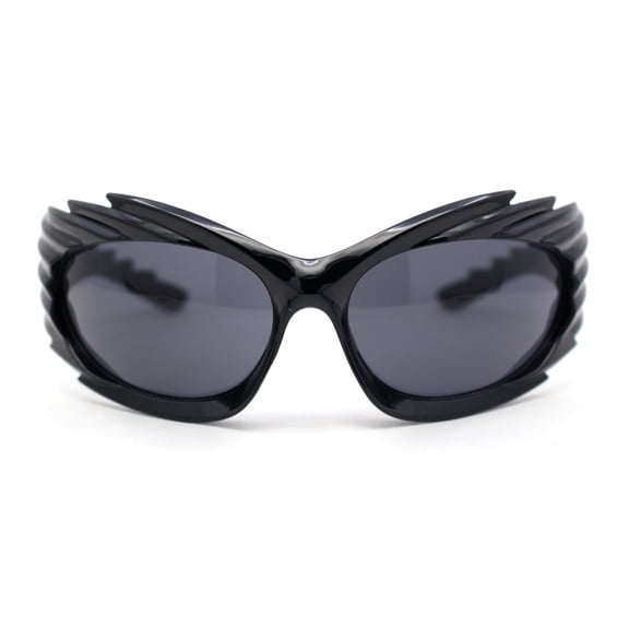 Runway Thorny Beveled Wrap Around Plastic Sport Sunglasses All Black