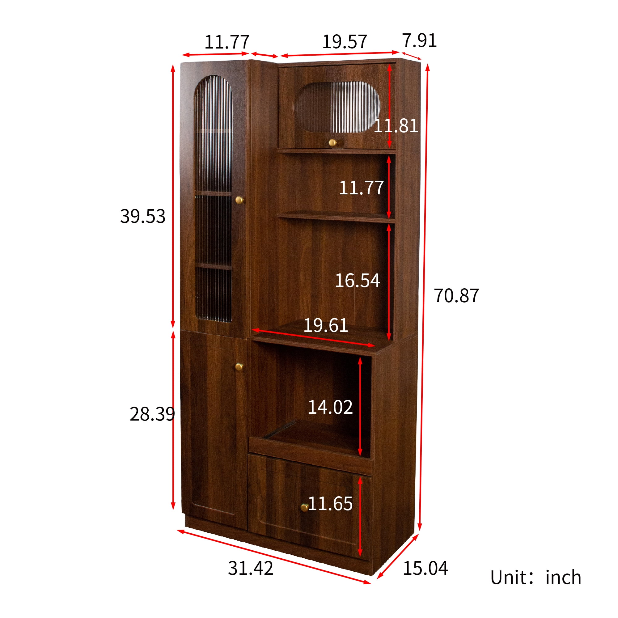 Mintazer 70.87" Farmhouse Pantry Cabinet with Pull-out Microwave Shelf, Kitchen Hutch Cupboard with 3 Doors,8 Shelves & 1 Drawer for Kitchen, Dining Room, Walnut