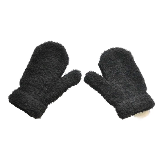 QUOTAY Kids Gloves Childrens Winter Knitted Mittens with Half Thickened and Warm for Toddlers 1 to 3 Years Old 02_Black,1-3 Years
