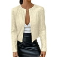 thumbnail image 3 of Women's Round Neck Sequin Jacket, Long Sleeve Open Front Cardigan, Sparkly Short Coat, Glitter Evening Cover-Up, Dressy Casual Jacket, Holiday Party Wear, Shimmery Top Layer Beige, 3 of 9