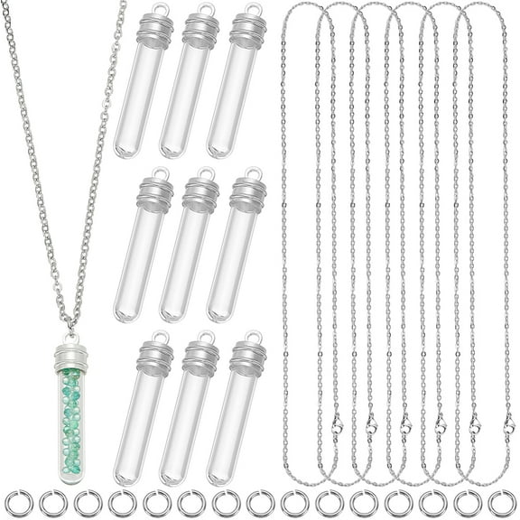 40Pcs 3 Styles Clear Glass Wish Bottle Pendants Set Silver 5~35.5x0.8~7.5mm Hole: 2~3.4mm