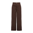 thumbnail image 5 of Women's Vintage Brown Wide Leg Pants With White Side Stripes, Button Zipper Pockets, Long Woven Fabric Trousers, Autumn Fashion Choice For Commute And Office, 5 of 7