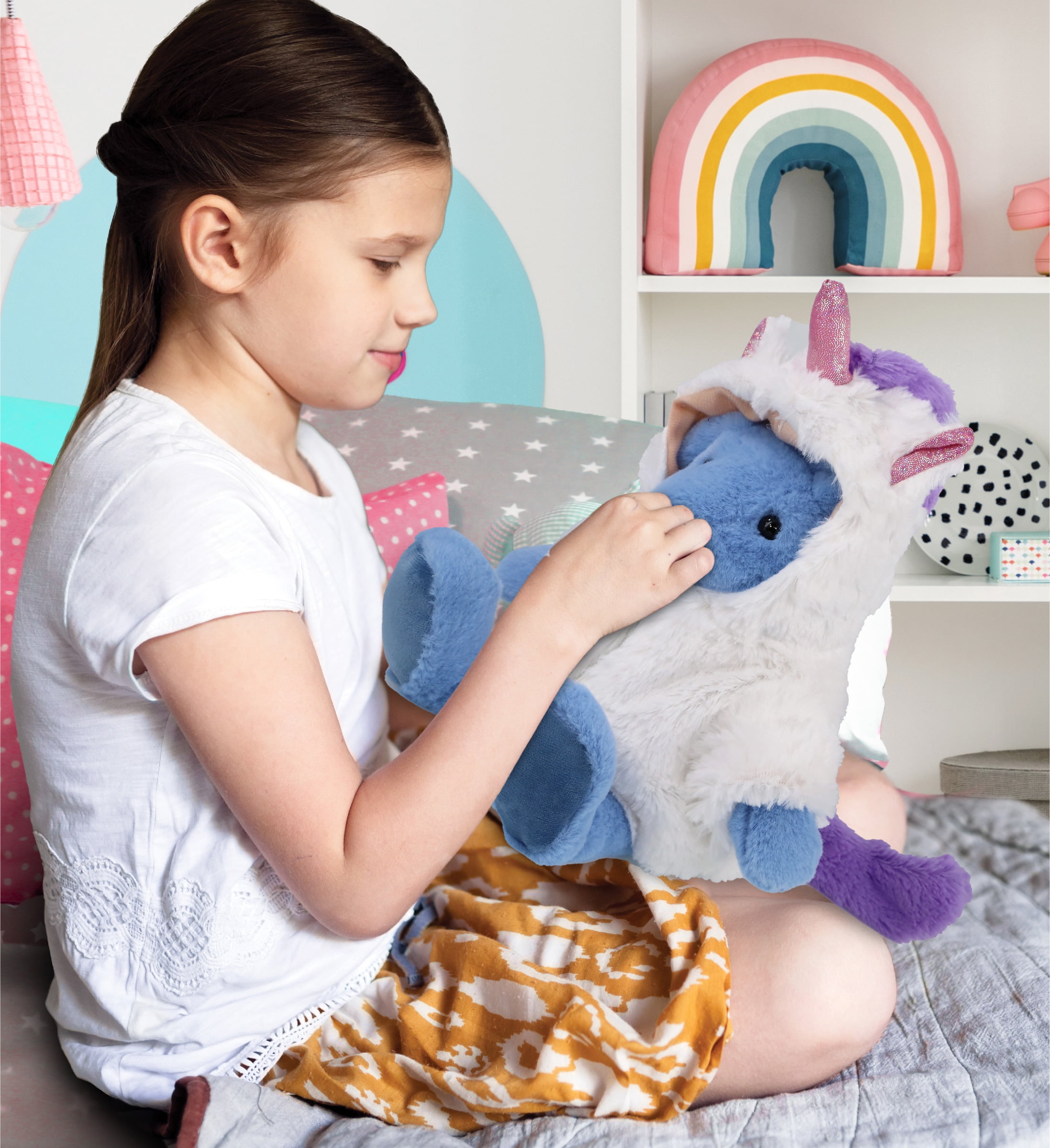 DolliBu Baby Blue Rabbit Unicorn Plush Stuffed Animal Toy - Super Soft Rabbit Unicorn Dress Up with Removable Plush Unicorn Outfit, Cute Rabbit Unicorn Fantasy Plush Gift with Unicorn Dress - 8 Inches