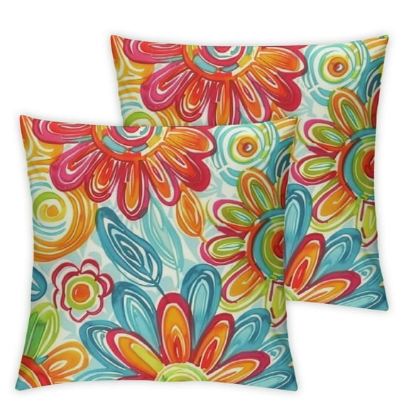 nygtbtfer Outdoor Throw Pillow Covers , Covers ONLY Modern Pattern Decorative Square Toss Pillow Case Pack of 2 for Home Patio Garden Sofa Bed Furniture, Flower Multi White