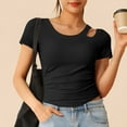 thumbnail image 6 of Stylish Olyvenn Womens Fashion Yoga T-Shirts Cropped Short Sleeve Crewneck Cut Out Tops Athletic Workout Trendy Y2k Clothes Black S, 6 of 9