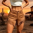 thumbnail image 6 of TEAJOPSUU Womens Retro Western Shorts High Button Waist Fringe Faux Suede Summer Shorts with Pockets Brown, 6 of 6