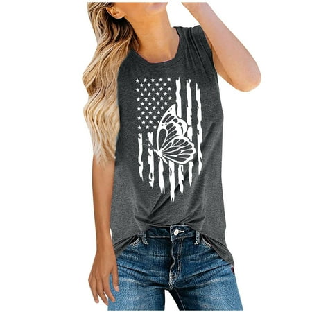 

QYZEU Shelf Bra 2Xl Tops for Women Plus Size Top Shirt for Women Independence Day Sleeveless Elegant Top