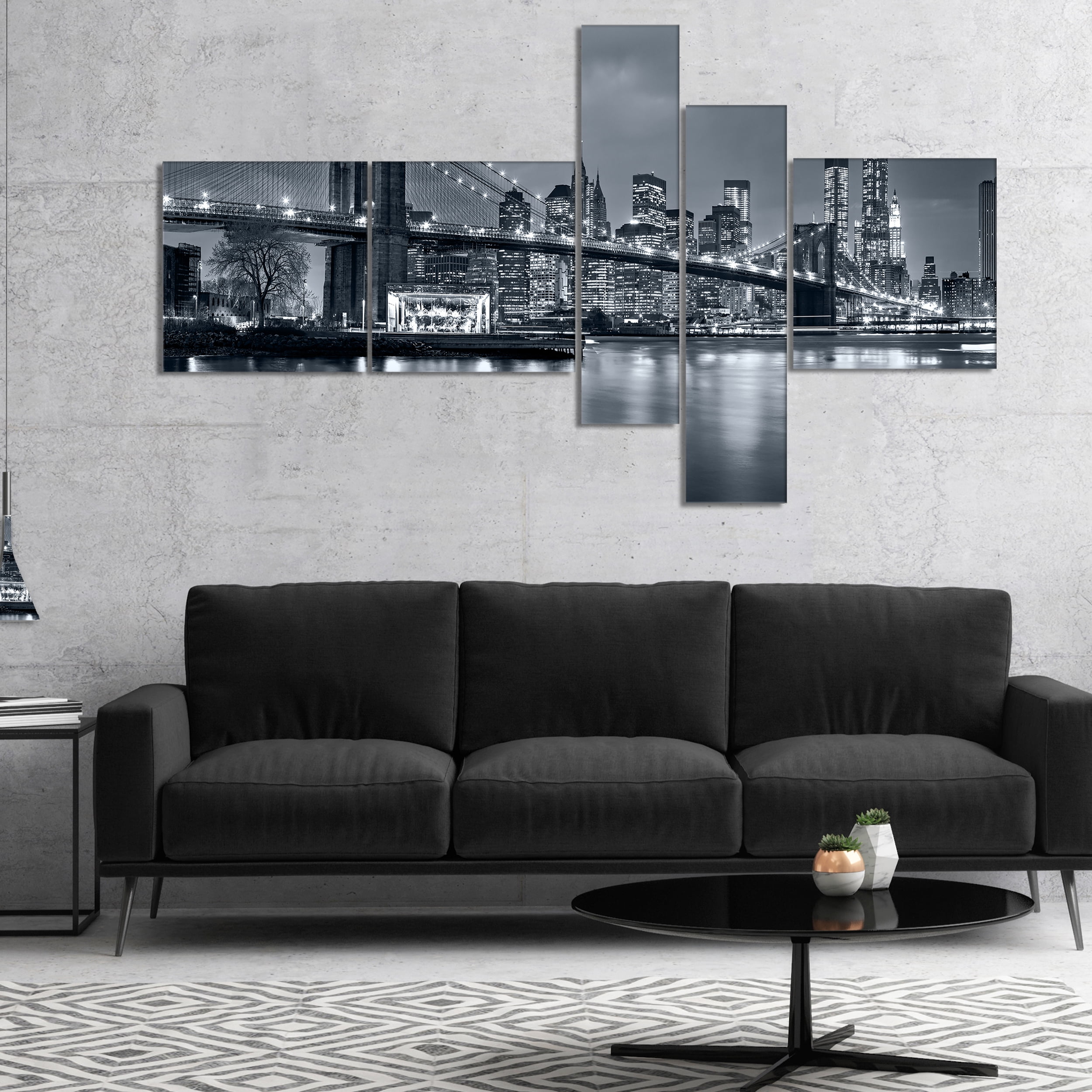 Designart 'Panorama New York City at Night ' Cityscape Canvas Print