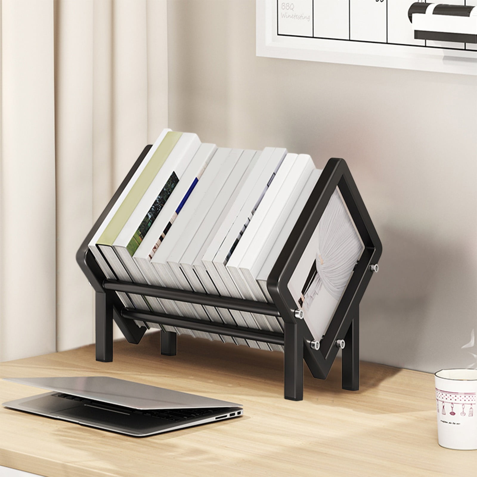 Ruhiku GW Stainless Steel Desktop Bookshelf - Desk Organizer & File Storage Rack, Space-Saving Office/Study/Living Room Decor, Rustproof Metal Book Shelf