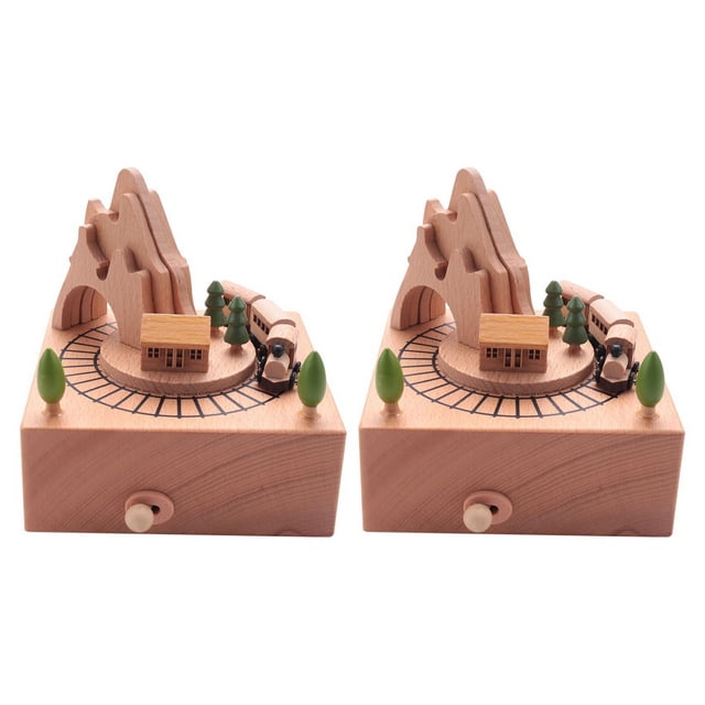 2X Caja Musical de Madera Ofreciendo Túnel de Montaña con Pequeña Tren Magnético En Movimiento Jugador