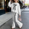 thumbnail image 2 of Girls' Spring 2 Piece Outfit Set Girls Matching Sets Size 12 Bow Print Long Sleeve Top and Flared Pants Set Girls Clothes(Size 7-8 Years,White), 2 of 4