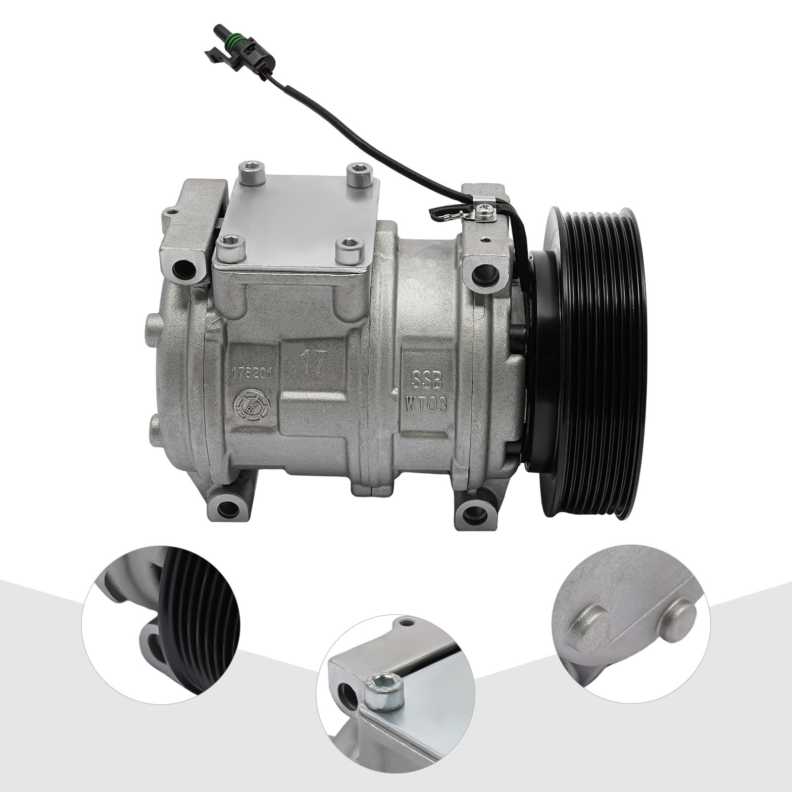 Closed Silver Black Air Compressor W/Clutch For  John Deere  10PA17C RE46609 RE69716 AH169875