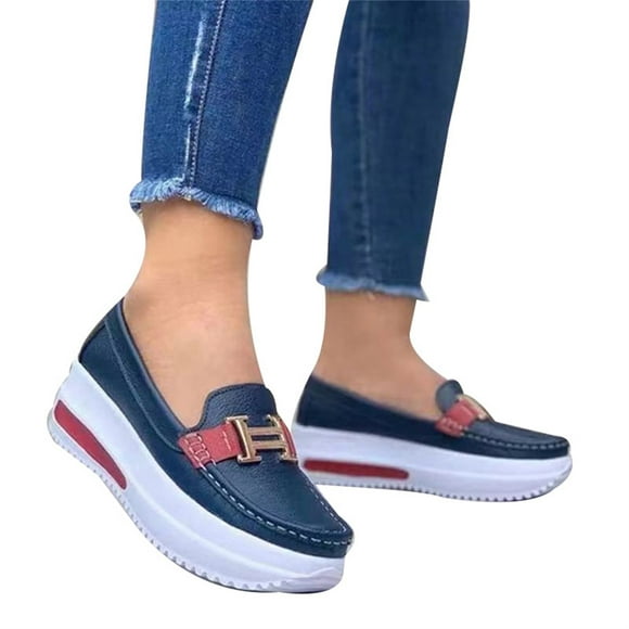 Mocassins à Plateforme Confortables pour Femmes Casual Flat PU Chaussures de Marche Vintage