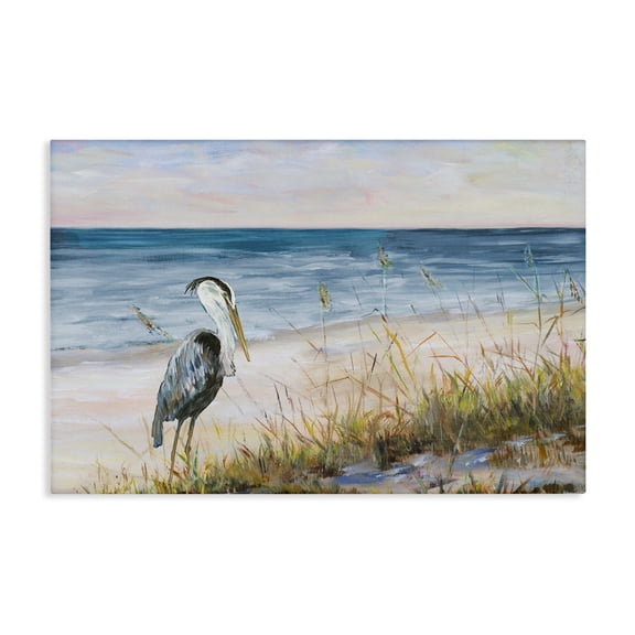 Stupell Industries Calm Pelican on Beach Landscape Painting Gallery Wrapped Canvas Art Print Wall Art, 24 x 16