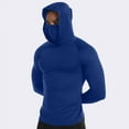 thumbnail image 2 of Fashion YLSDY Mens Compression Thermal Shirts Hoodie with Mask Long Sleeve Winter Sports Base Layer Top Active Running Sun Shirt Blue S, 2 of 8
