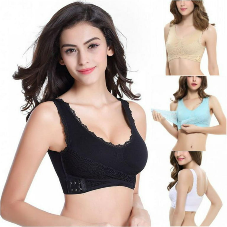 Popvcly 2Piece Comfortable Solid Color Sleep Bra for Women Cross Side  Buckle without Rims Gathered Sports Underwear 