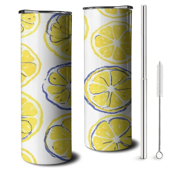 Lemon Slices Slim Tumbler with Lid Straw Double Wall Travel Cups Modern Tumbler 20 oz for Home Office Supplies Birthday Christmas