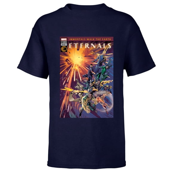 Marvel Eternals Comic Book Cover Immortals Walk the Earth - Short Sleeve T-Shirt for Kids – Customized-Navy